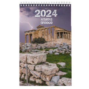 Calendar 2024 year with photo of Athens, Greece