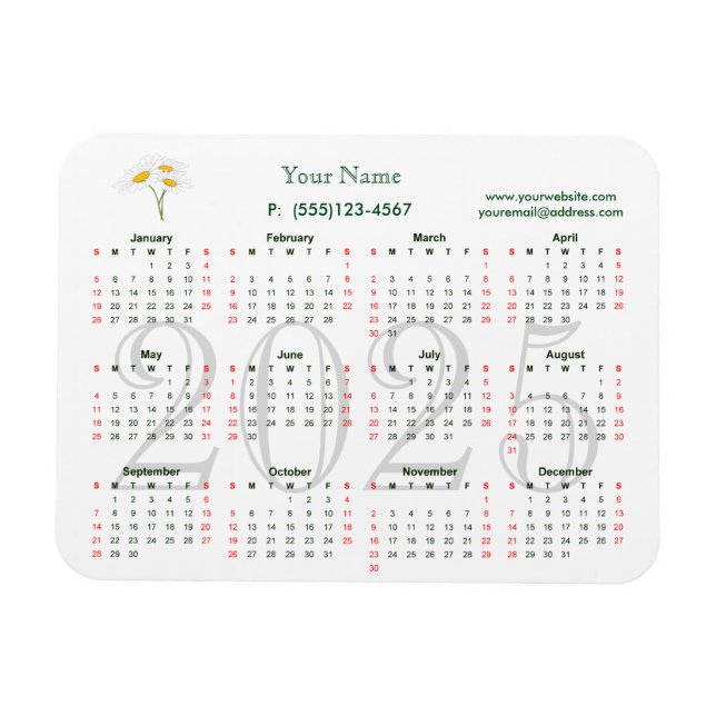 Calendar 2025 for business magnet (Horizontal)