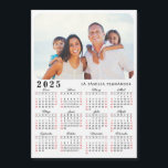 Calendar 2025 in Spanish Family Photo Magnet White<br><div class="desc">This modern minimalist style 2025 magnetic calendar in Spanish for USA (Sunday is the first day of the week) is easy to personalize with your family name and custom photo to create a unique present for your loved ones. The white, black and red design with a colorful photo looks nice...</div>