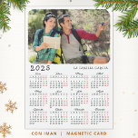 Calendar 2025 in Spanish Family Photo Magnet White<br><div class="desc">This modern minimalist style 2025 magnetic calendar in Spanish is with Monday as the first day of the week. It's easy to personalize and customize with your family name and own photo to create practical gifts for your loved ones. The white, black and red design with a colorful photo looks...</div>