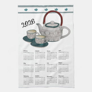 Calendar 2026 Cups & Teapot modern Kitchen Towels