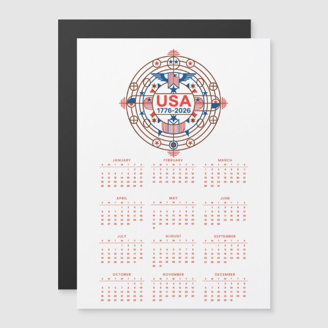 Calendar 2026 Happy Birthday USA 250 Magnetic Card (Front/Back)