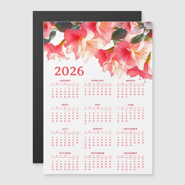 Calendar 2026 with flowers (Front/Back)