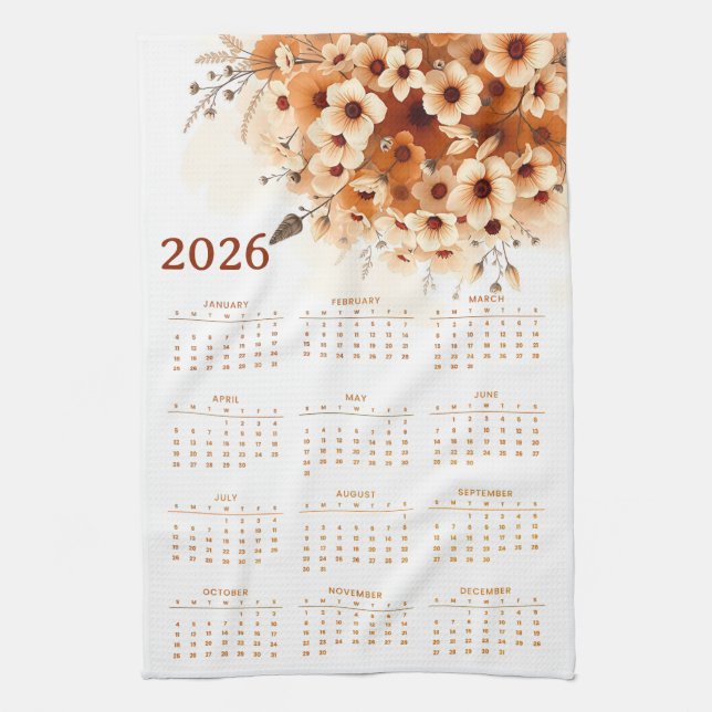 Calendar 2026 with flowers kitchen towel (Vertical)