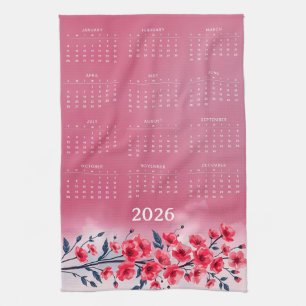Calendar 2026 with flowers kitchen towel