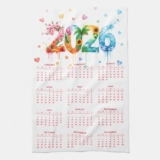 Calendar 2026 with four season kitchen towel (Vertical)