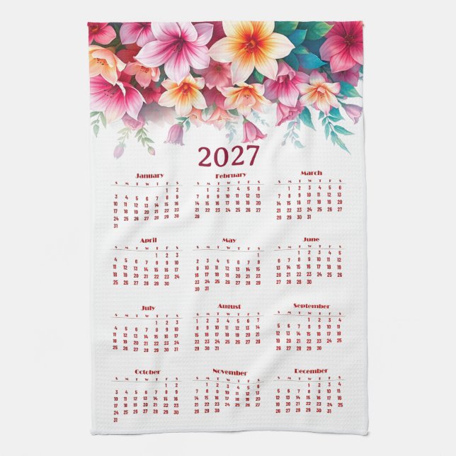 Calendar 2027 with flowers kitchen towel (Vertical)