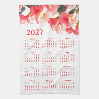 Calendar 2027 with flowers kitchen towel