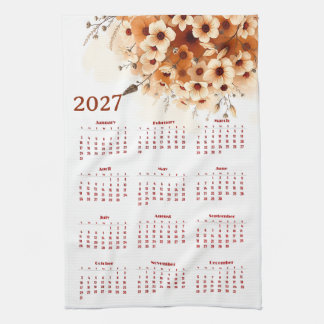 Calendar 2027 with flowers kitchen towel