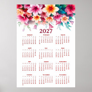 Calendar 2027 with flowers poster