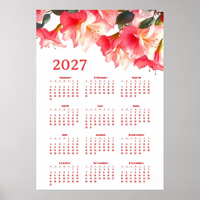 Calendar 2027 with flowers poster (Front)