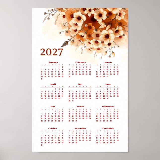 Calendar 2027 with flowers poster (Front)