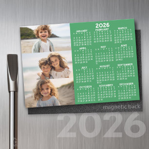 Calendar - 3 Photos - Basic Green White Magnet