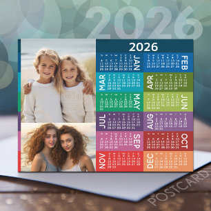 Calendar and Photo Collage Colorful Background Postcard