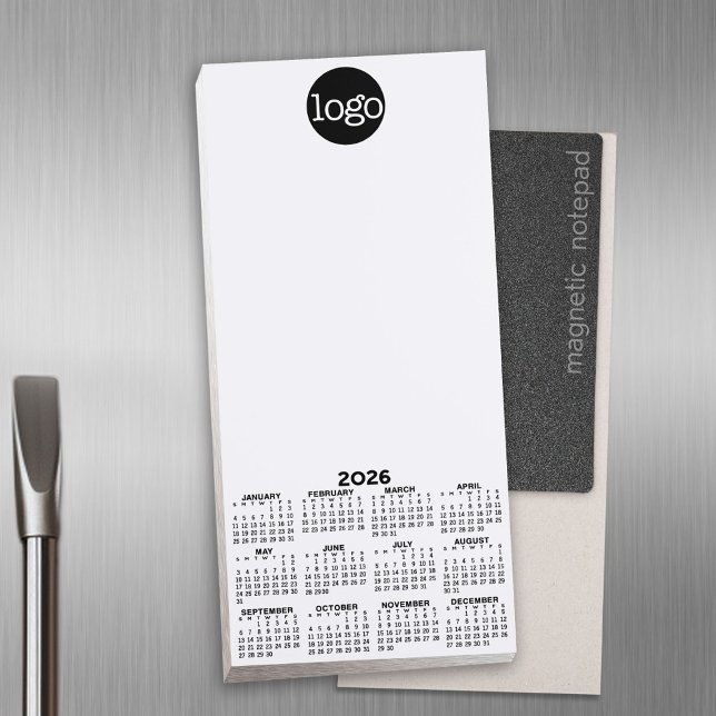 Calendar - Basic Black White Minimal Magnetic Notepad (Magnet Notepad with Calendar)