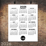 Calendar - Basic Black White Minimal Poster<br><div class="desc">A very useful item for school or home office. A standard look for your home office or school locker. This shows a full year view of all dates. A full-year calendar printed on a single poster offers a concise and visually accessible way to plan and track an entire year at...</div>