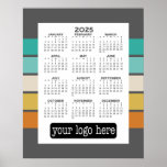 Calendar - Basic Black White Minimal Poster<br><div class="desc">A basic calendar with an area to add a logo or photo. A very useful item for school or office. A standard look for your home office or business. This shows a full year view of all dates.</div>