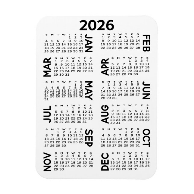 Calendar - Basic Minimal Black and White Magnet (Vertical)