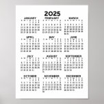 Calendar - Basic Minimal Black and White Poster<br><div class="desc">A basic calendar in black and white. A standard look for your home office or school locker. A simple full year at a glance calendar to use all year long.</div>