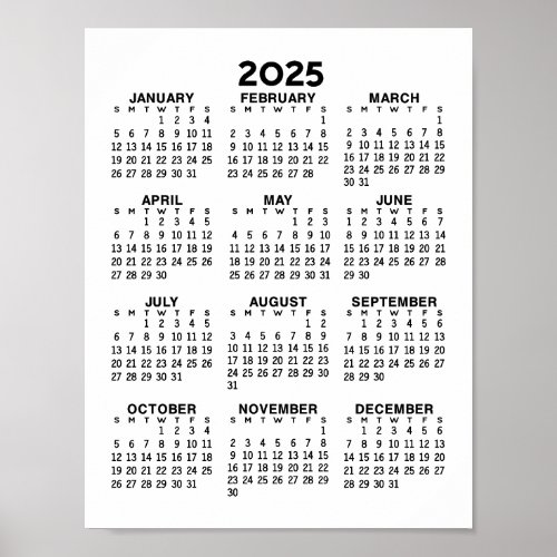 Calendar _ Basic Minimal Black and White Poster