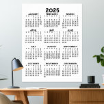 Calendar - Basic Minimal Black and White Poster<br><div class="desc">A basic calendar in black and white. A standard look for your home office or school locker. A simple full year at a glance calendar to use all year long.</div>