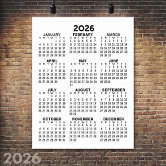 Black and White 2025 Year At A Glance Calendar Poster