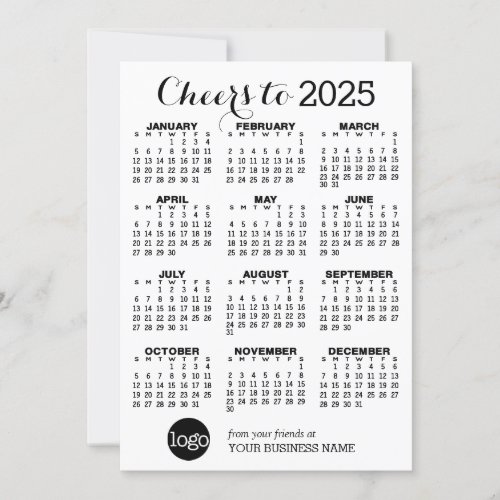 Calendar Black White Business Logo Holiday Card