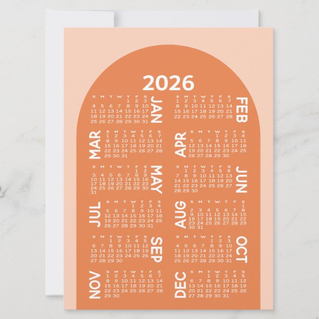 Calendar - can download mod arch retro coral holiday card (Front)