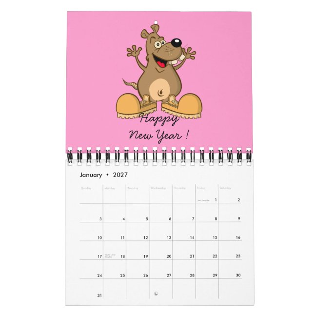 CALENDAR "cartoon art" funny frog (Jan 2027)