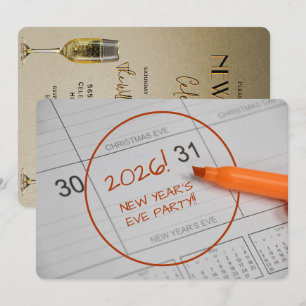 Calendar & Champagne New Year's Eve Party Invitation