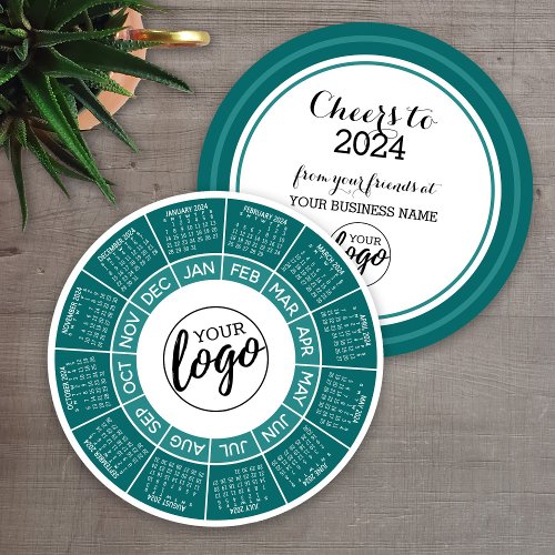 Calendar Circle Teal White Business Logo Holiday Card