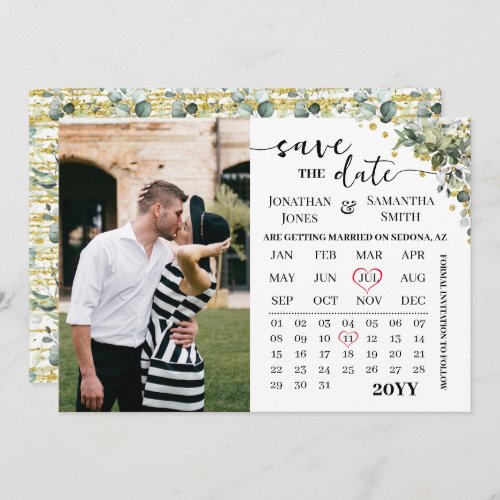 Calendar Eucalyptus Gold Save the Date Wedding
