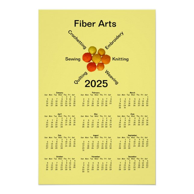 Calendar - Fiber Arts Yarn Balls 2025 Poster (Front)