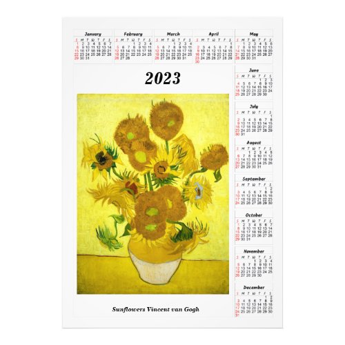 Calendar for 2023 Sunflowers Vincent van Gogh  Photo Print