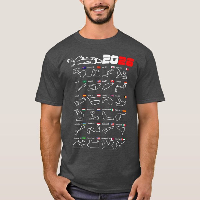 Calendar Formula race cars 2026 circuits v2 T-Shirt (Front)