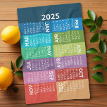 Calendar - full year - funky colorful months kitchen towel<br><div class="desc">A modern abstract, funky 12 month calendar with colorful wedges and a fun design. This calendar is a non-traditional design with stacked months on color blocks. A very useful and necessary item to use in the office or at home. A colorful and eye-catching look for your home, office or waiting...</div>