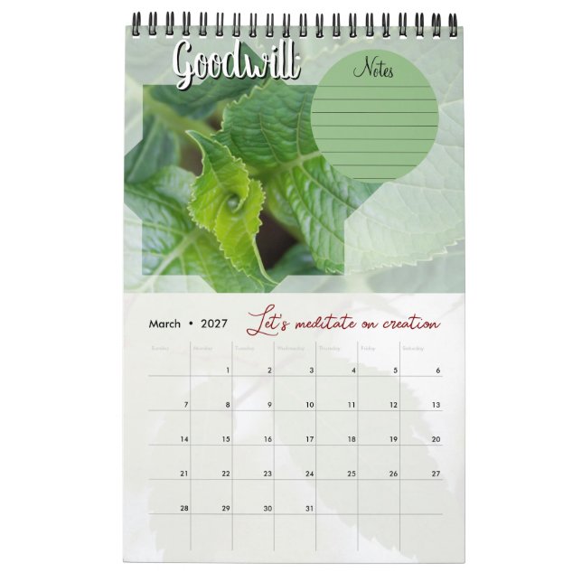Calendar God meditation: star, words & notes (Mar 2027)