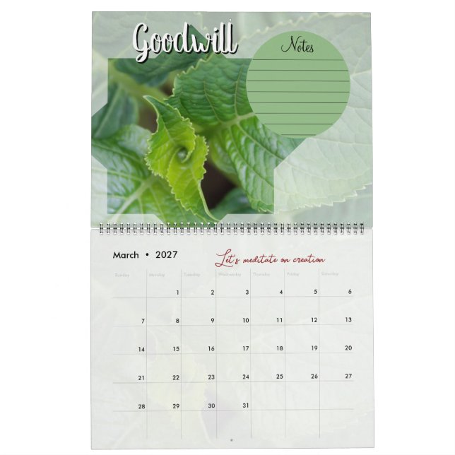 Calendar God meditation: star, words & notes (Mar 2027)