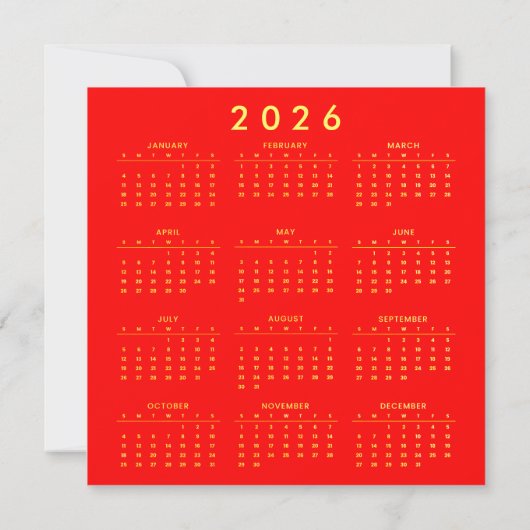 Calendar Gold Chinese new year 2026 (Back)