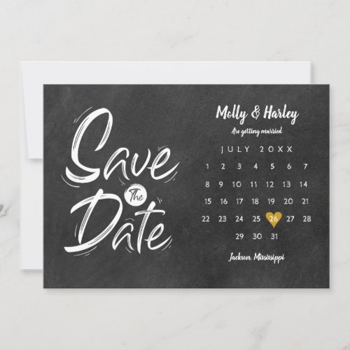 Calendar Gold Heart Chalkboard Save the Date Invitation