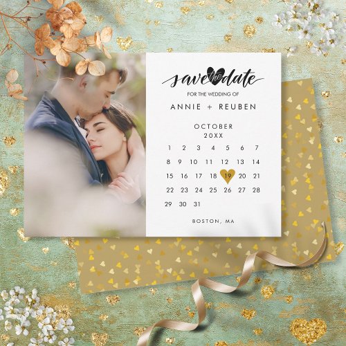 Calendar Gold Heart Confetti Photo Wedding Save The Date