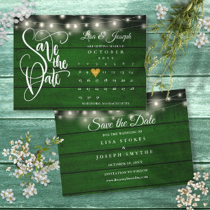Calendar Gold Heart Rustic Emerald Wood Wedding Save The Date