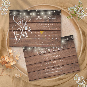 Calendar Gold Heart Rustic Wood Wedding Save The Date