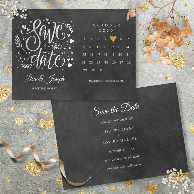 Calendar Gold Love Heart Black White Save The Date (Calendar Gold Love Heart Black White Save The Date)