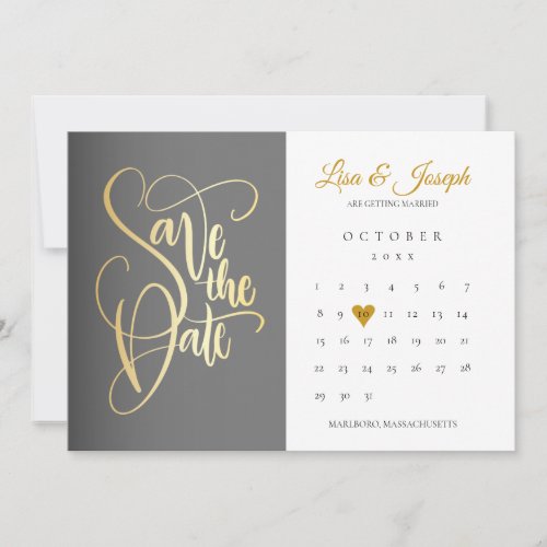 Calendar Gold Love Heart QR Code Wedding Save The Date