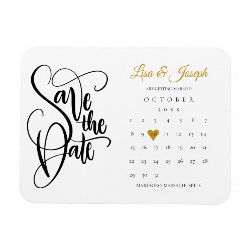 Calendar Gold Love Heart Save the Date Magnet