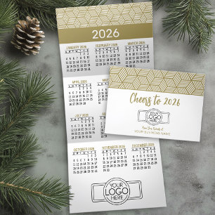 Calendar - Gold White Business Logo Hanging Tri-Fold Holiday Card