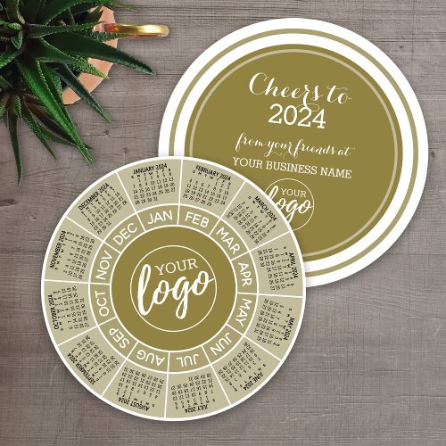 Calendar Gold White Business Logo Holiday Card