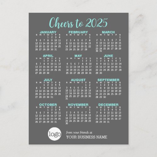 Calendar Gray Aqua Business _ Holiday Card