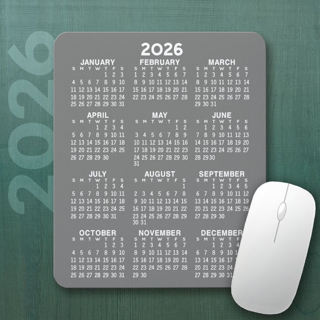 Calendar - gray background - Vertical  Mouse Pad (2026 Calendar Mousepad)